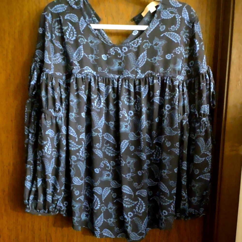 LOFT Blue Floral Peasant Blouse - Picture 1 of 4